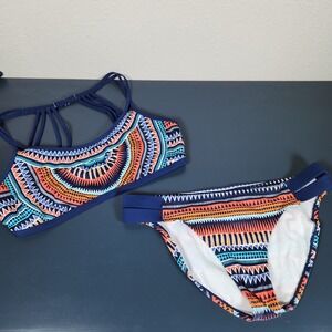 Jantzen Sport Womens Blue Orange Tribal Geometric Bikini Set Size M JPSS9196